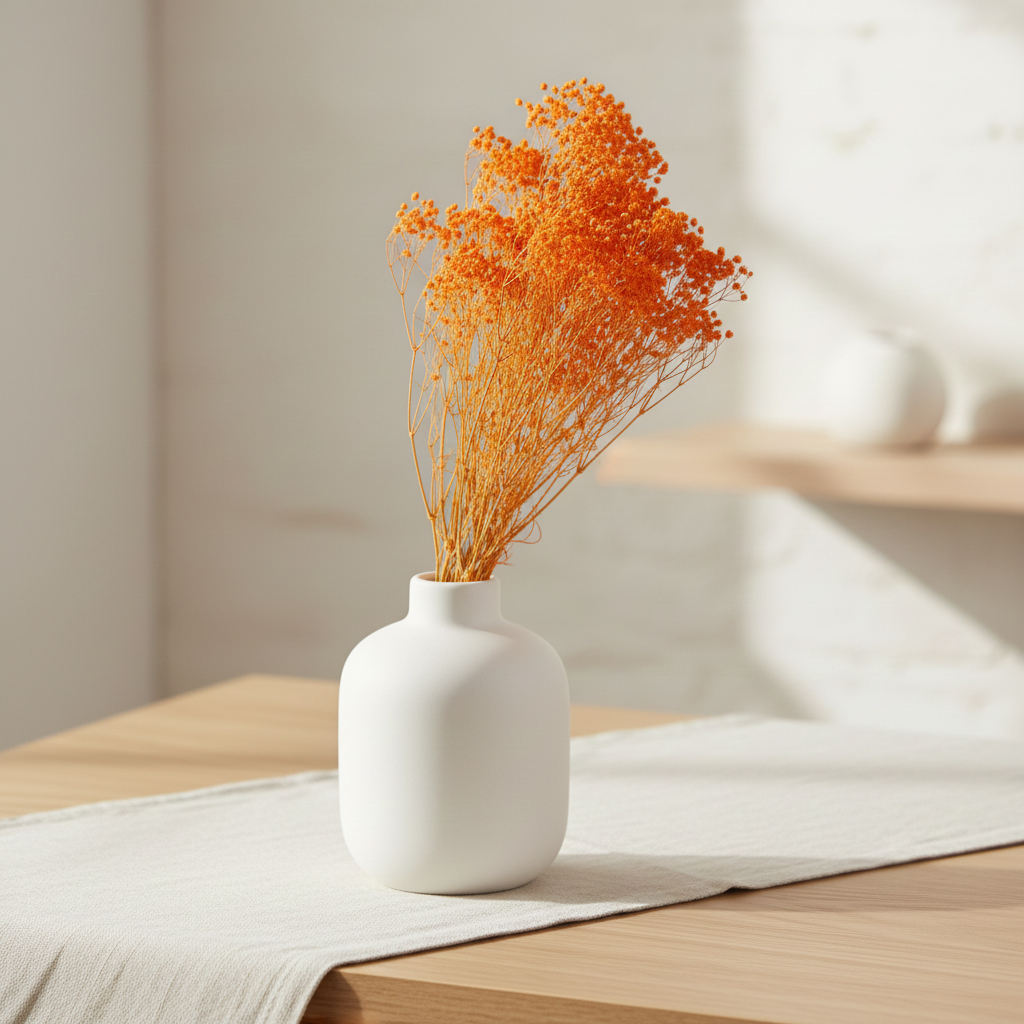 Sušený Broom Bloom v jemném meruňkovém odstínu – teplý a elegantní přírodní prvek pro dekorace